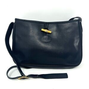 Longchamp vintage Roseau Blue Navy Leather Crossbody Bag